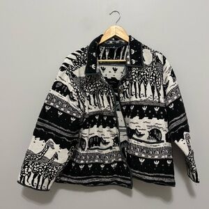 Vintage Jane Ashley Black & White African Safari Animal Print Cotton Jacket